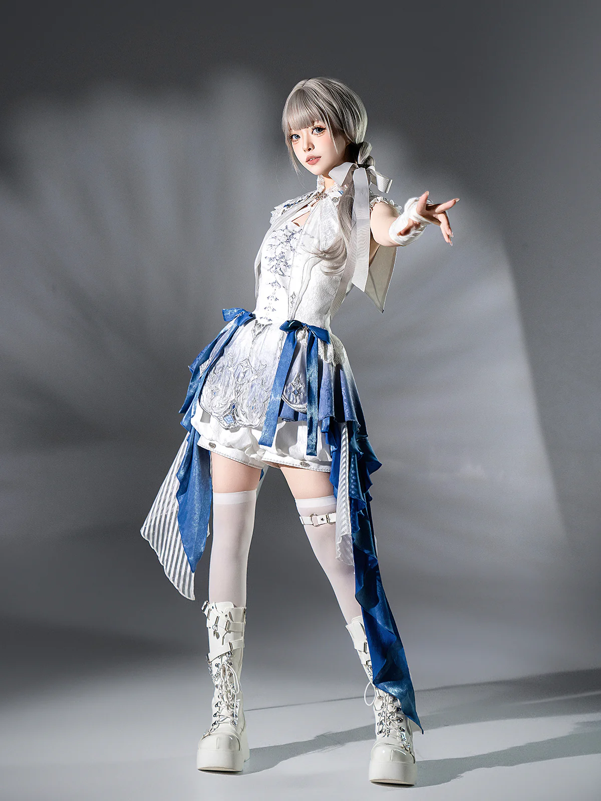 Blue Dragon Bone - Ouji Lolita Shorts Suit with Embroidery and Trailing - Image 4