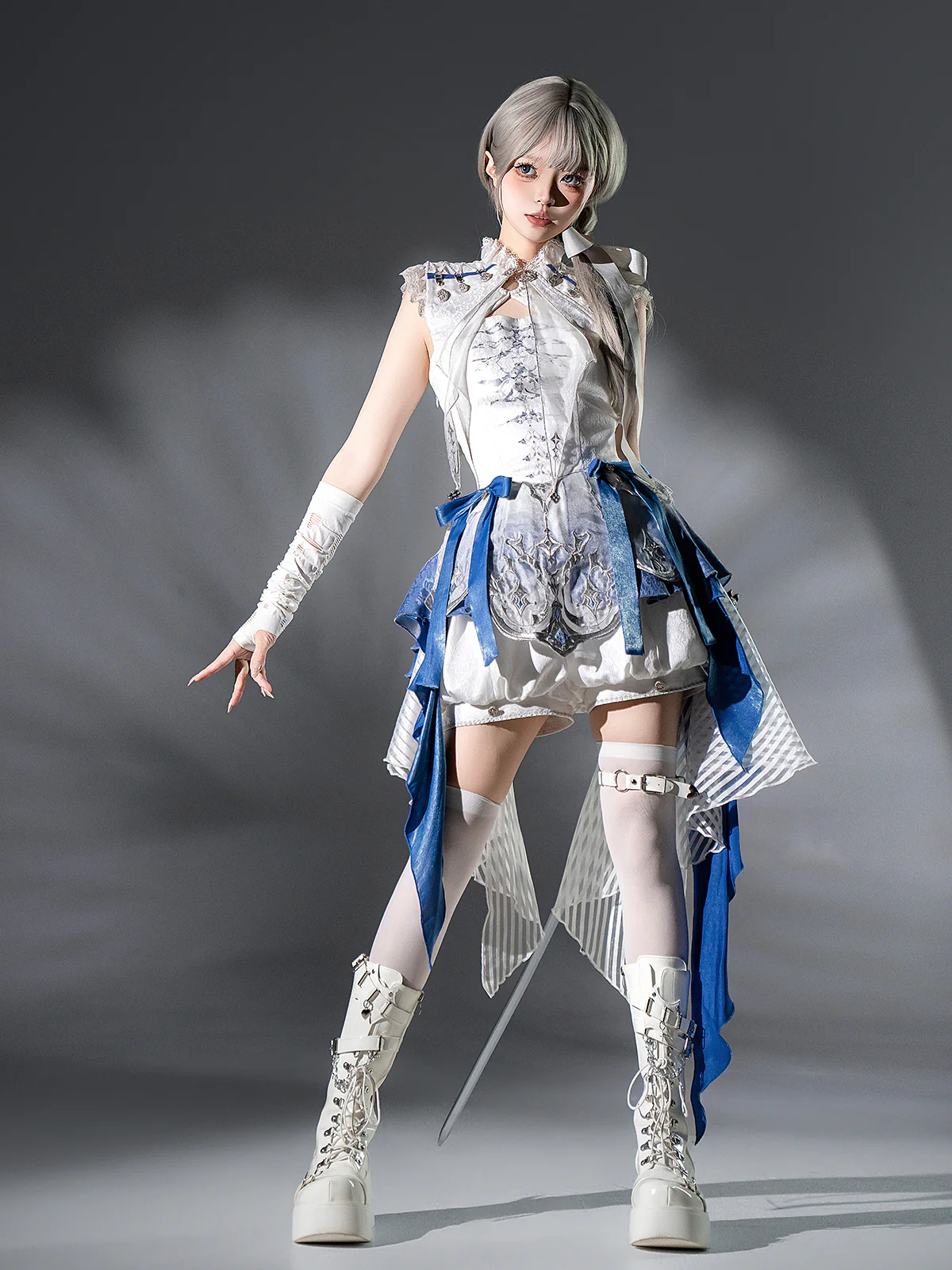 Blue Dragon Bone - Ouji Lolita Shorts Suit with Embroidery and Trailing - Image 6