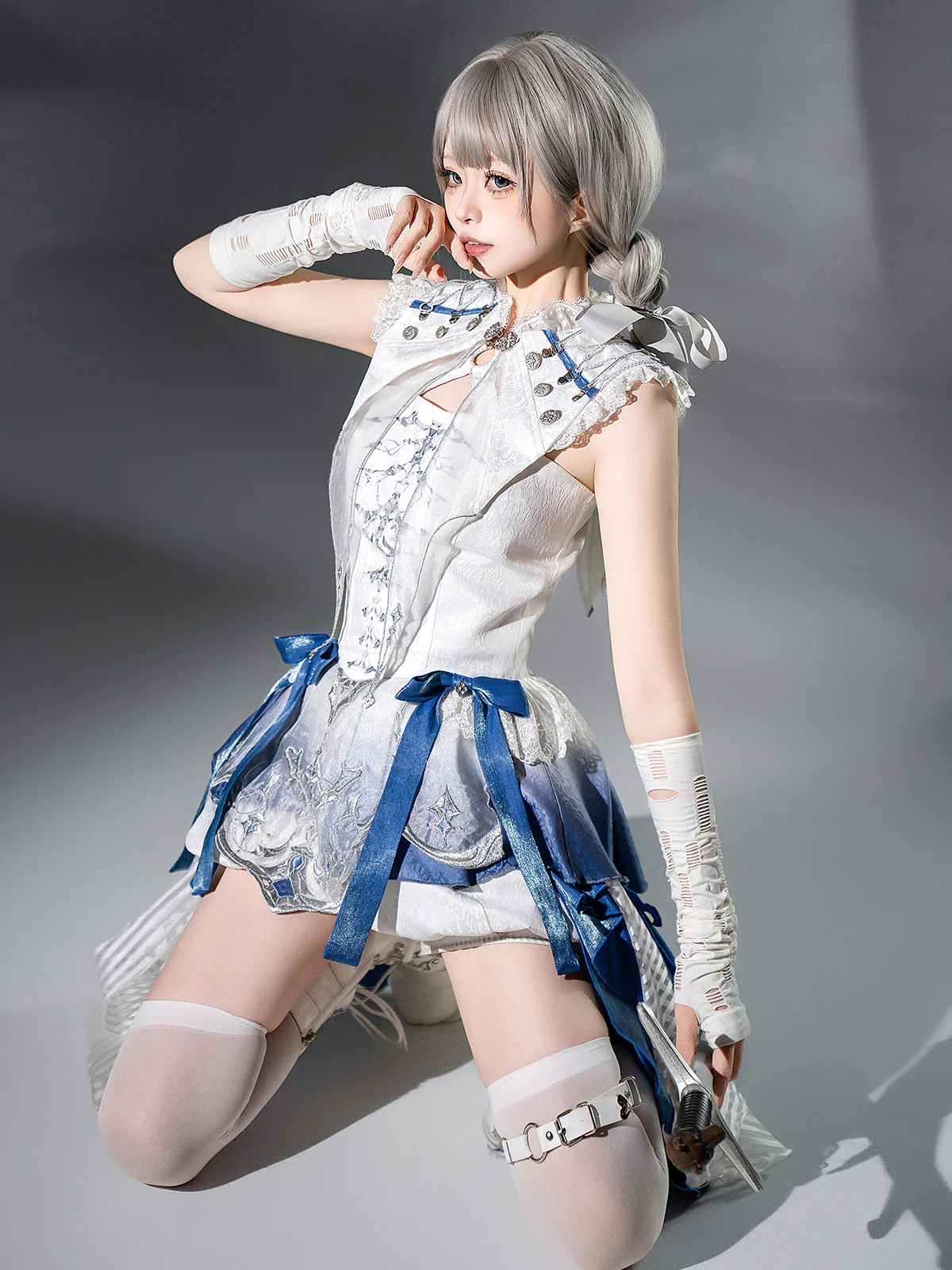 Blue Dragon Bone - Ouji Lolita Shorts Suit with Embroidery and Trailing - Image 9