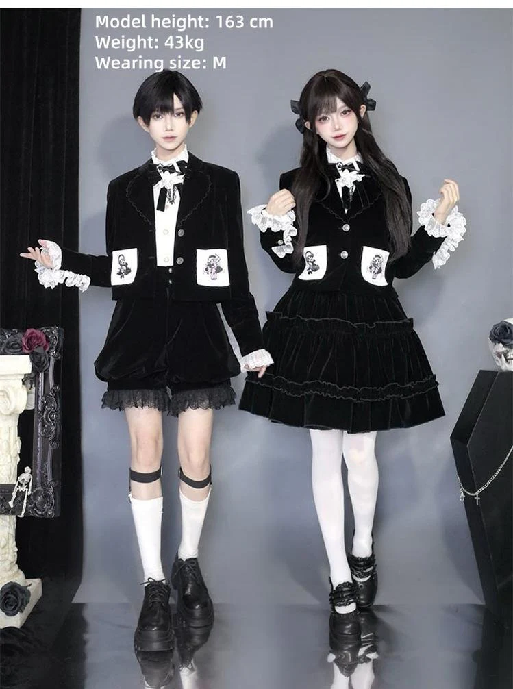 Erosion Heart F-Type - Ouji Lolita Suit Black Velvet Shorts and Skirt - Image 11