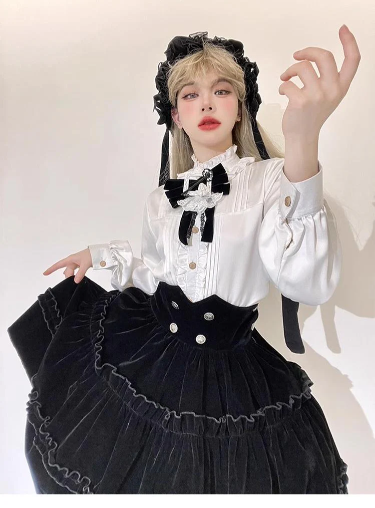 Erosion Heart F-Type - Ouji Lolita Suit Black Velvet Shorts and Skirt - Image 17