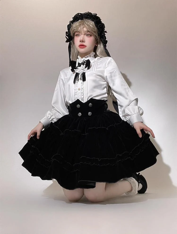 Erosion Heart F-Type - Ouji Lolita Suit Black Velvet Shorts and Skirt - Image 18