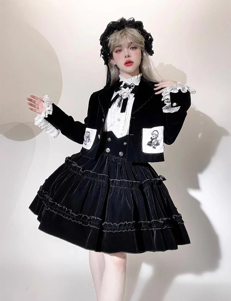 Erosion Heart F-Type - Ouji Lolita Suit Black Velvet Shorts and Skirt - Image 19