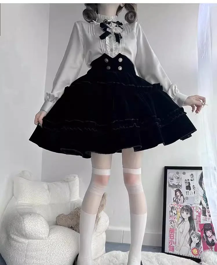 Erosion Heart F-Type - Ouji Lolita Suit Black Velvet Shorts and Skirt - Image 22