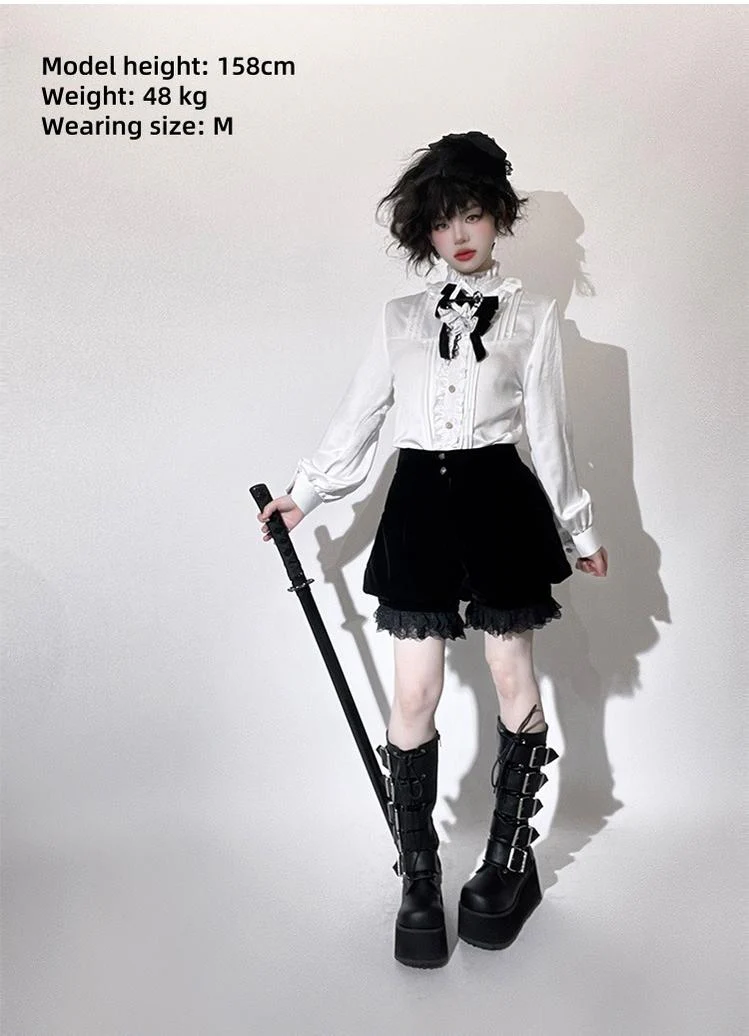 Erosion Heart F-Type - Ouji Lolita Suit Black Velvet Shorts and Skirt - Image 27