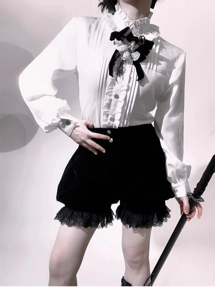 Erosion Heart F-Type - Ouji Lolita Suit Black Velvet Shorts and Skirt - Image 28