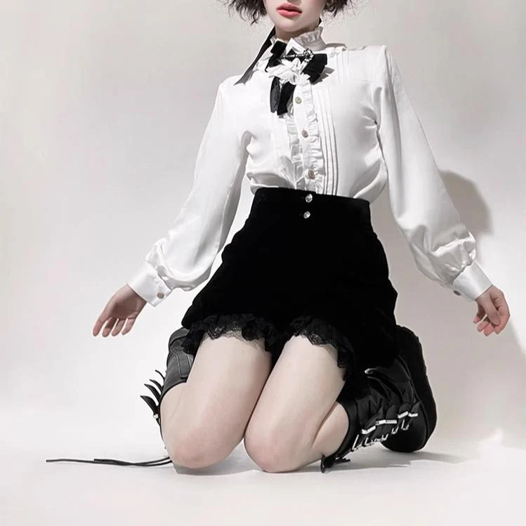 Erosion Heart F-Type - Ouji Lolita Suit Black Velvet Shorts and Skirt - Image 29