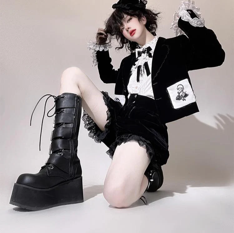 Erosion Heart F-Type - Ouji Lolita Suit Black Velvet Shorts and Skirt - Image 31