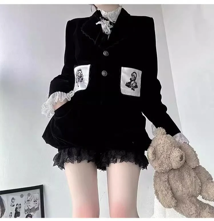 Erosion Heart F-Type - Ouji Lolita Suit Black Velvet Shorts and Skirt - Image 35
