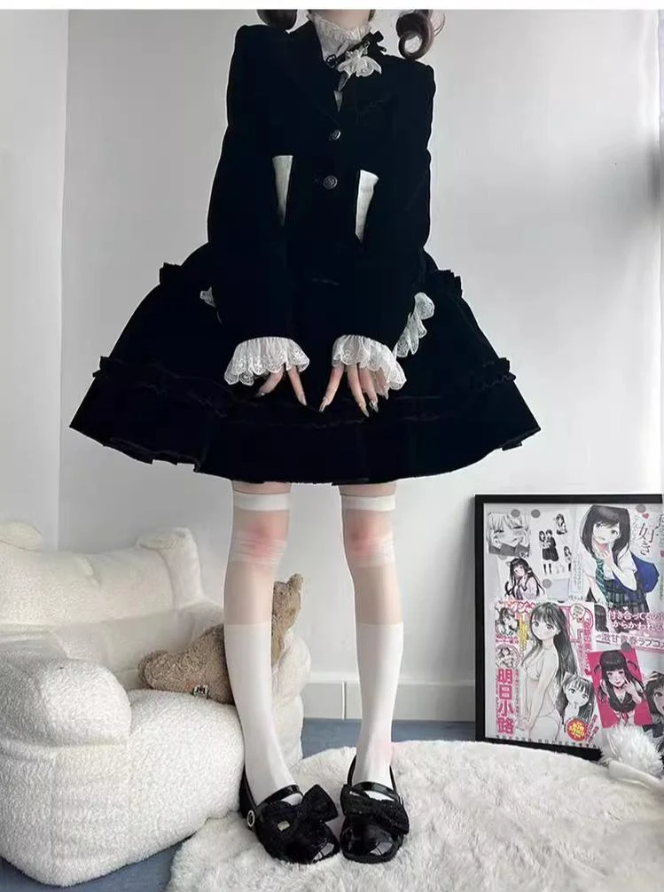 Erosion Heart F-Type - Ouji Lolita Suit Black Velvet Shorts and Skirt - Image 36