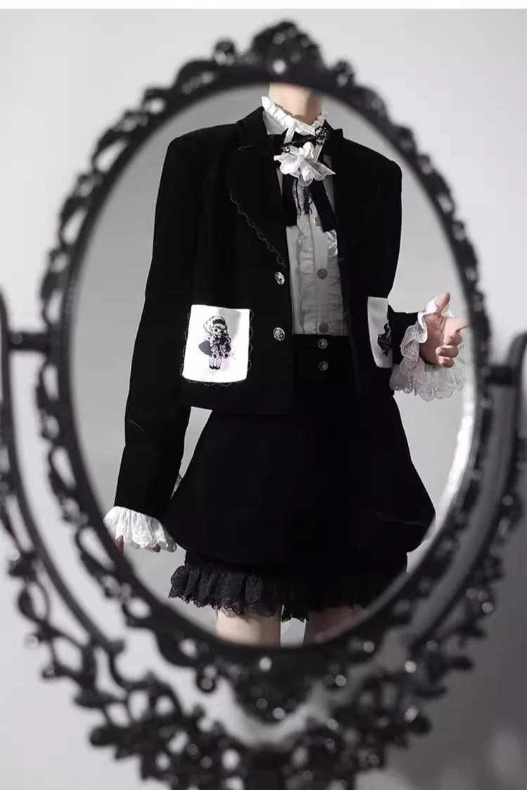 Erosion Heart F-Type - Ouji Lolita Suit Black Velvet Shorts and Skirt - Image 37
