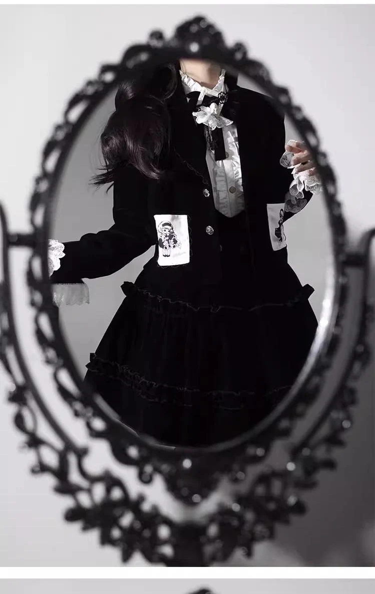 Erosion Heart F-Type - Ouji Lolita Suit Black Velvet Shorts and Skirt - Image 39