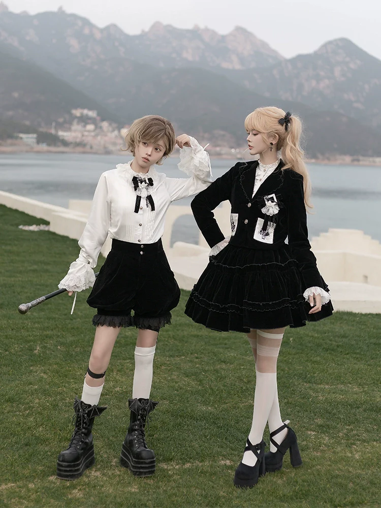 Erosion Heart F-Type - Ouji Lolita Suit Black Velvet Shorts and Skirt - Image 4