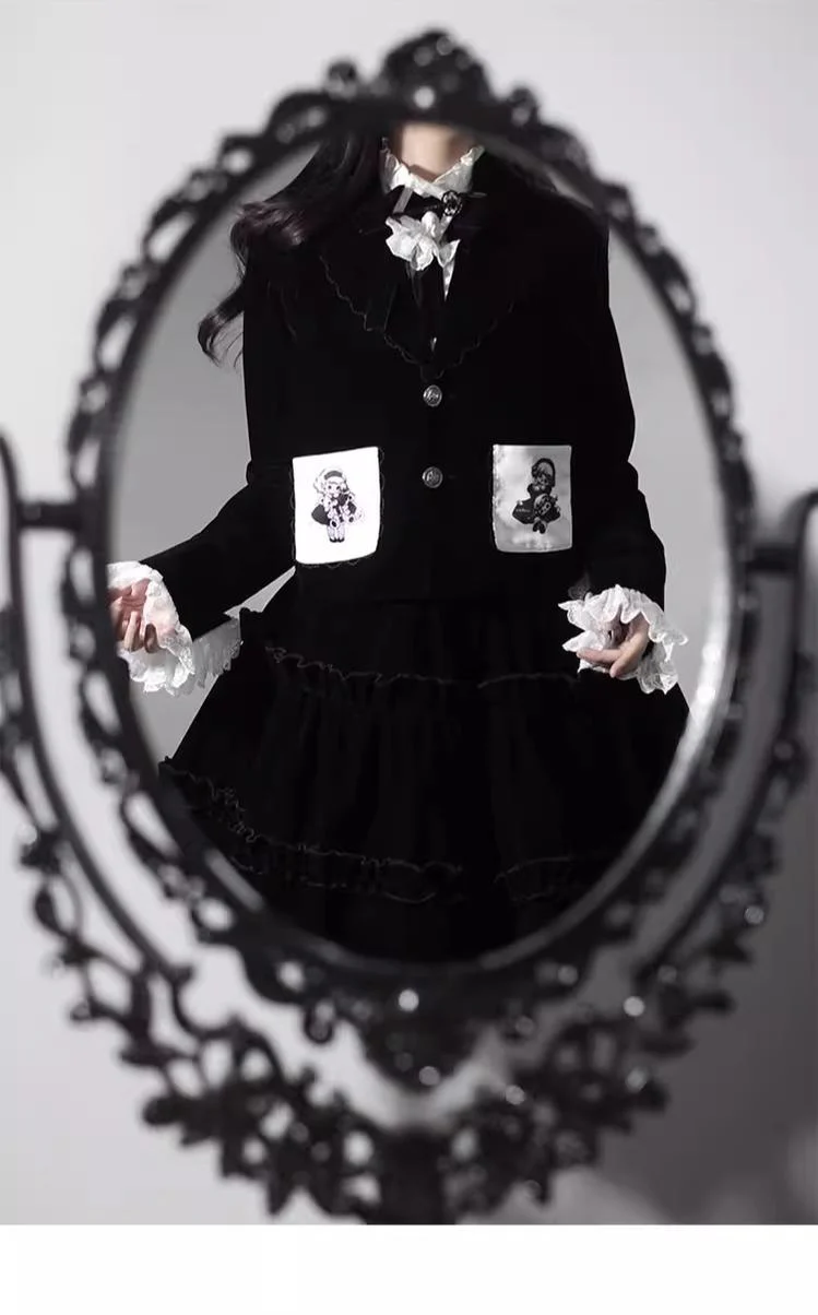 Erosion Heart F-Type - Ouji Lolita Suit Black Velvet Shorts and Skirt - Image 40