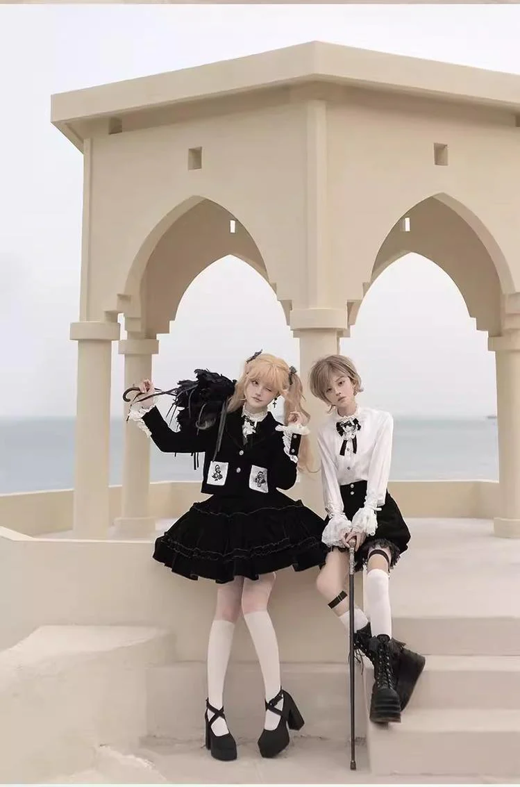 Erosion Heart F-Type - Ouji Lolita Suit Black Velvet Shorts and Skirt - Image 6