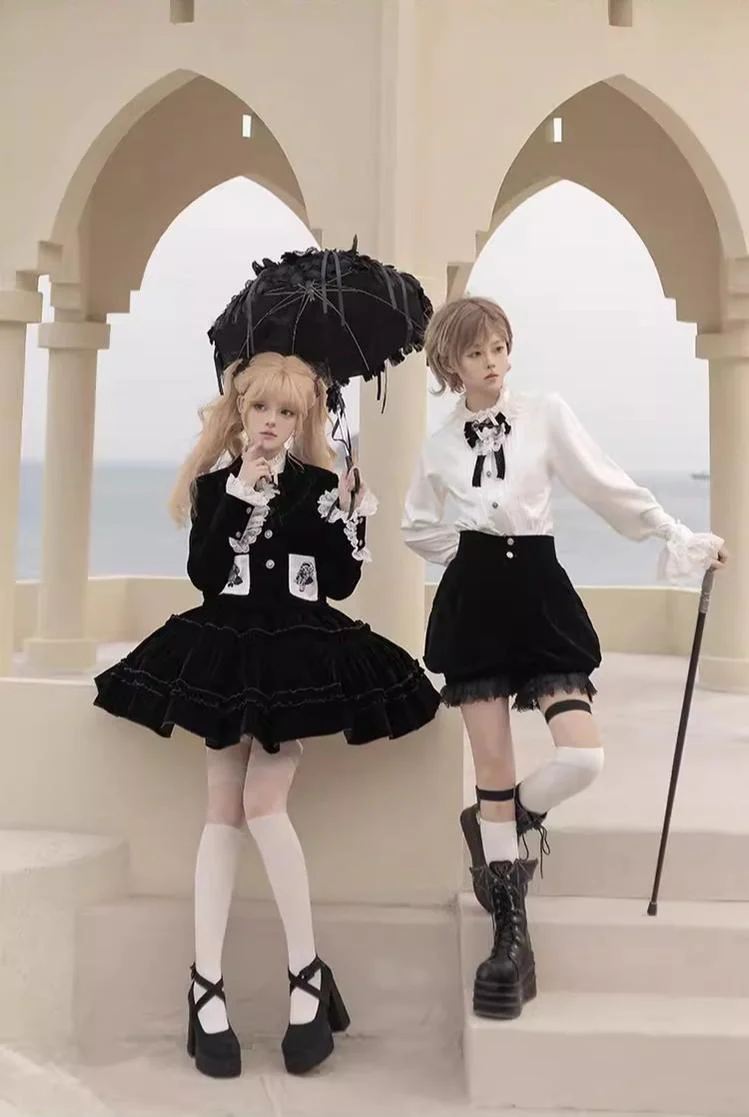 Erosion Heart F-Type - Ouji Lolita Suit Black Velvet Shorts and Skirt - Image 7