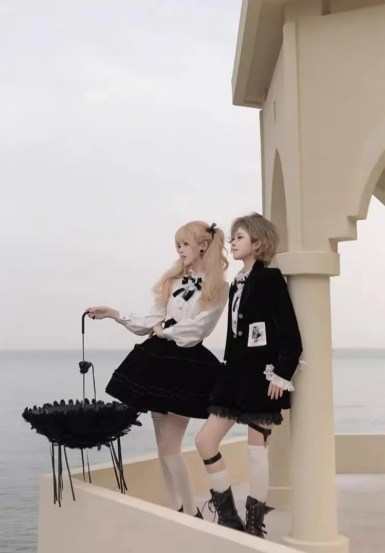 Erosion Heart F-Type - Ouji Lolita Suit Black Velvet Shorts and Skirt - Image 9