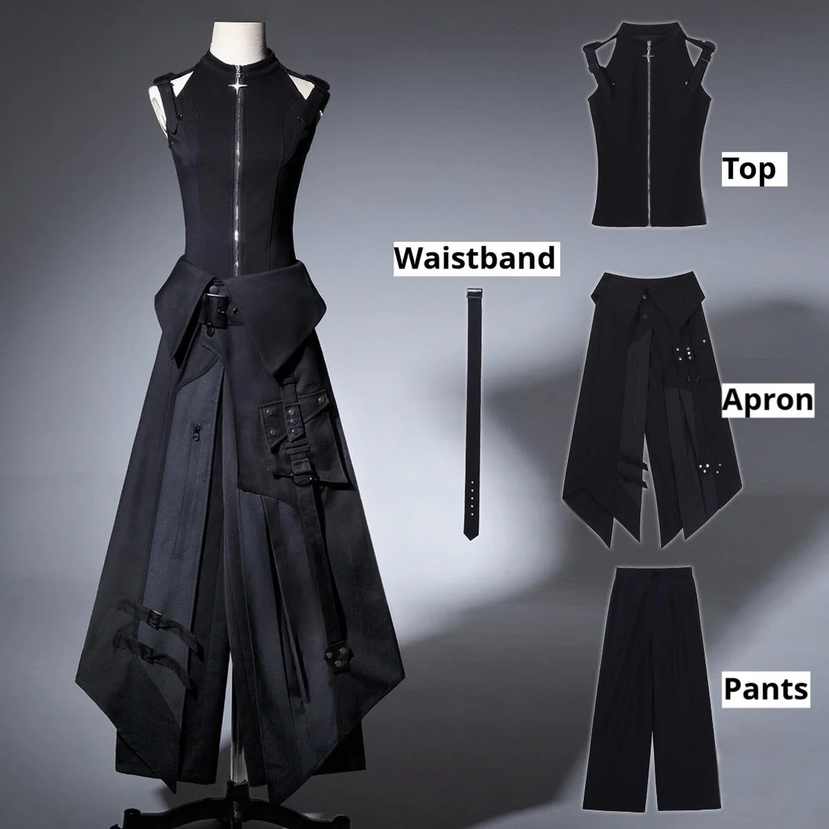 Nightblade - Black Ouji Lolita Apron Pants Suit - Image 10