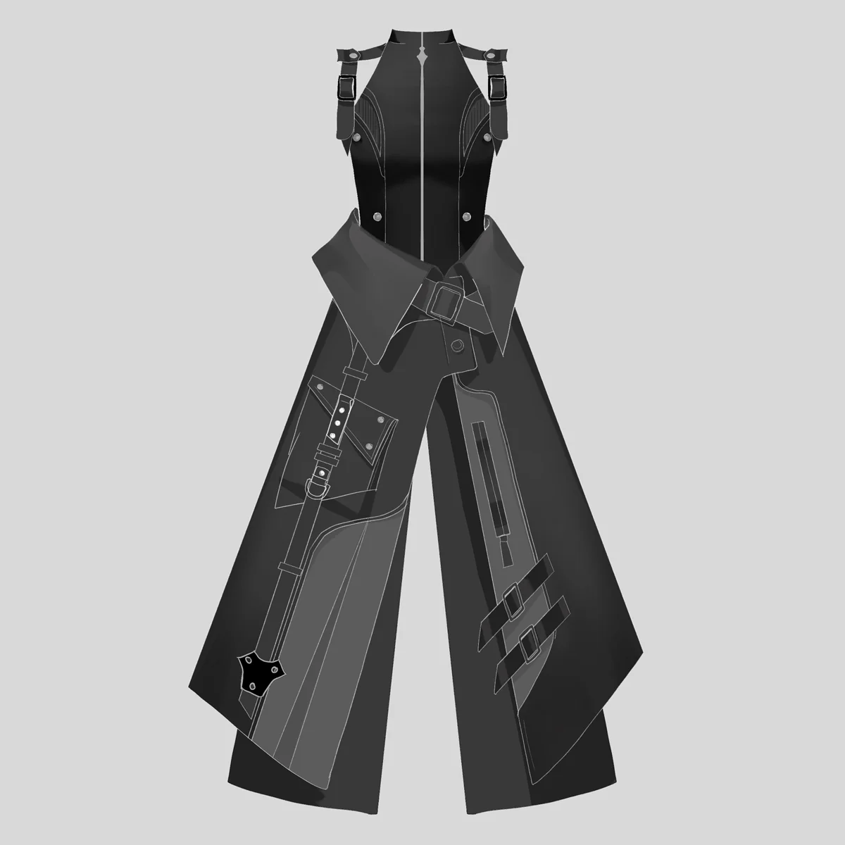 Nightblade - Black Ouji Lolita Apron Pants Suit - Image 23