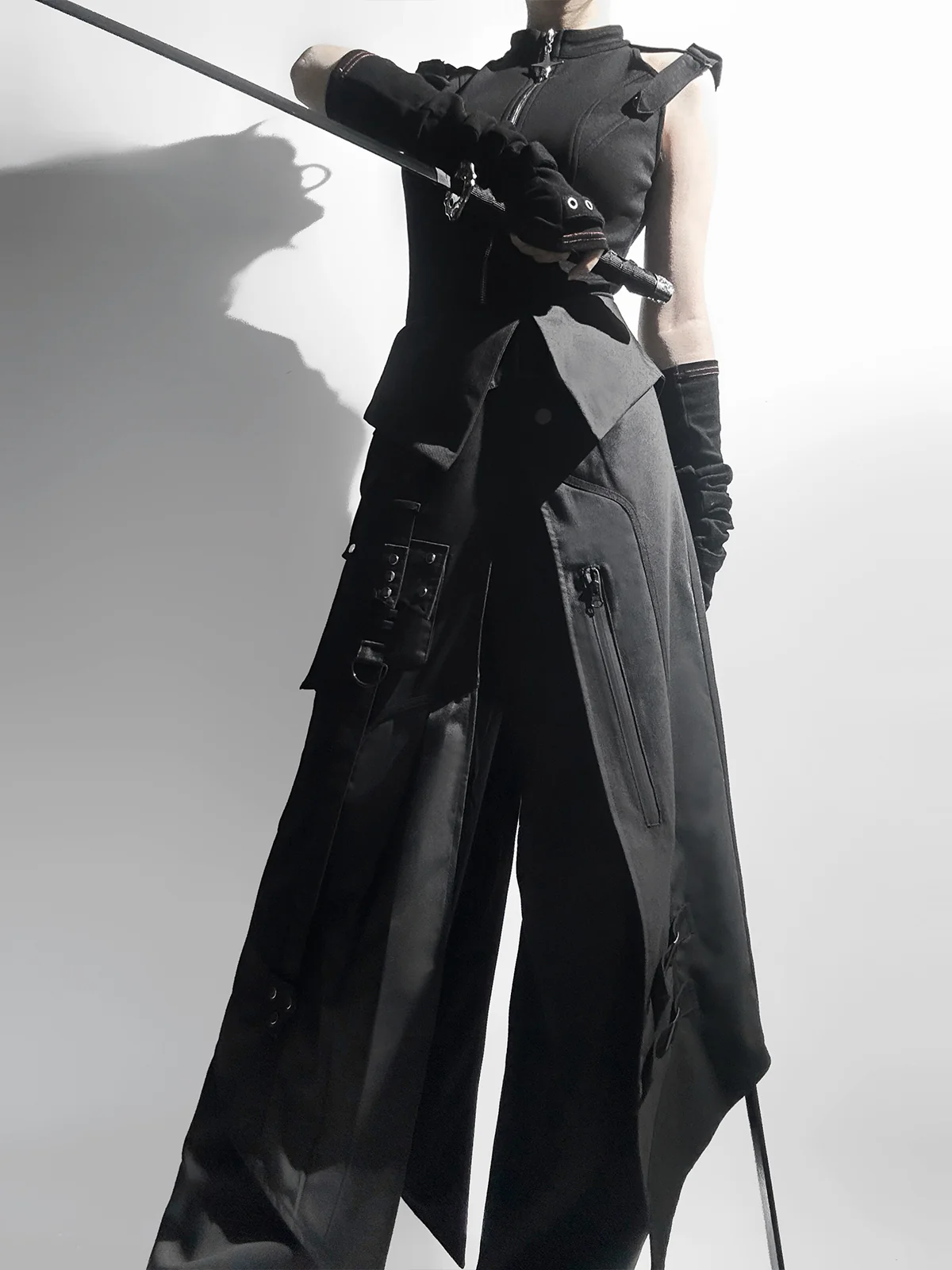 Nightblade - Black Ouji Lolita Apron Pants Suit - Image 4