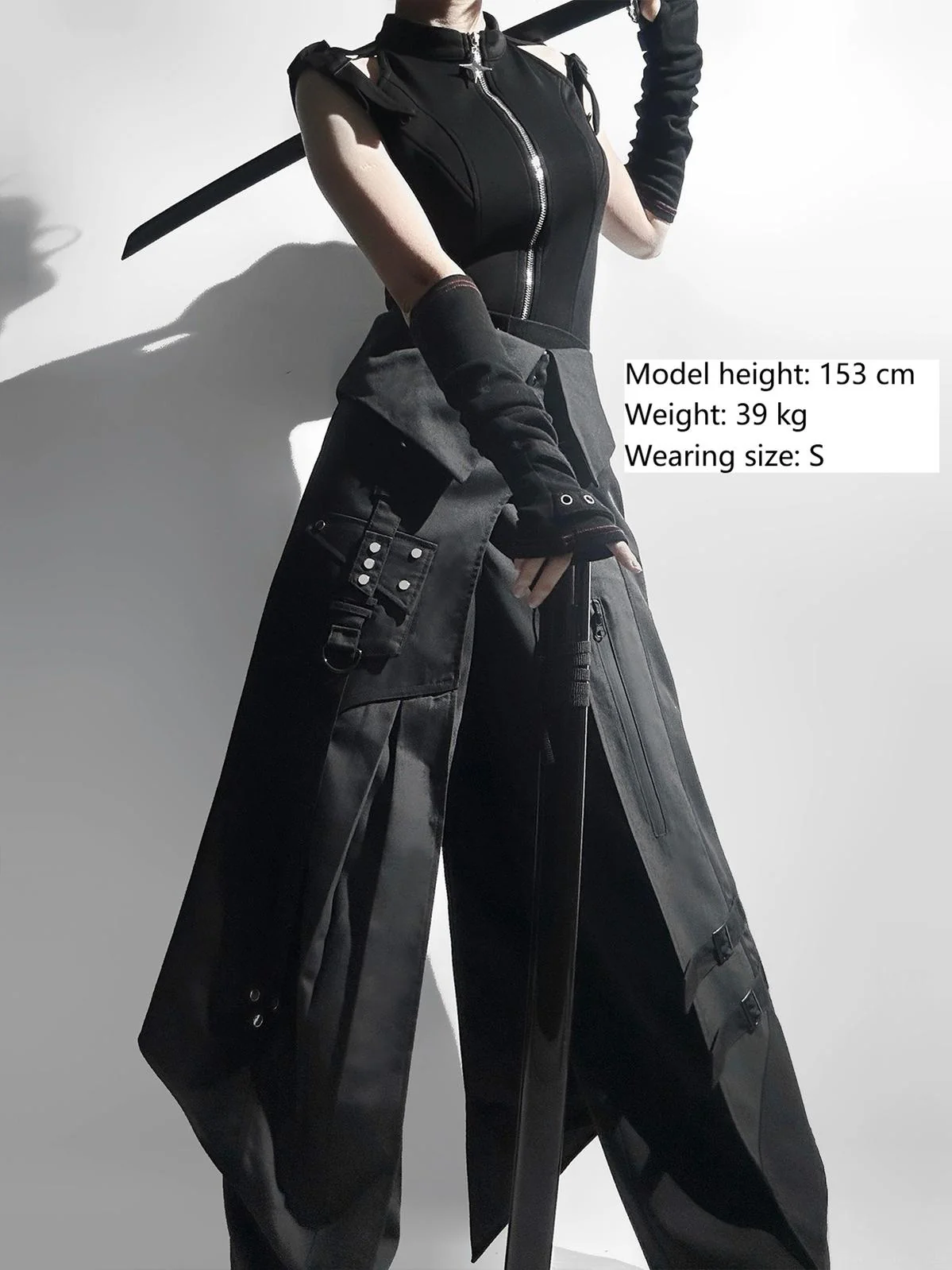 Nightblade - Black Ouji Lolita Apron Pants Suit - Image 5