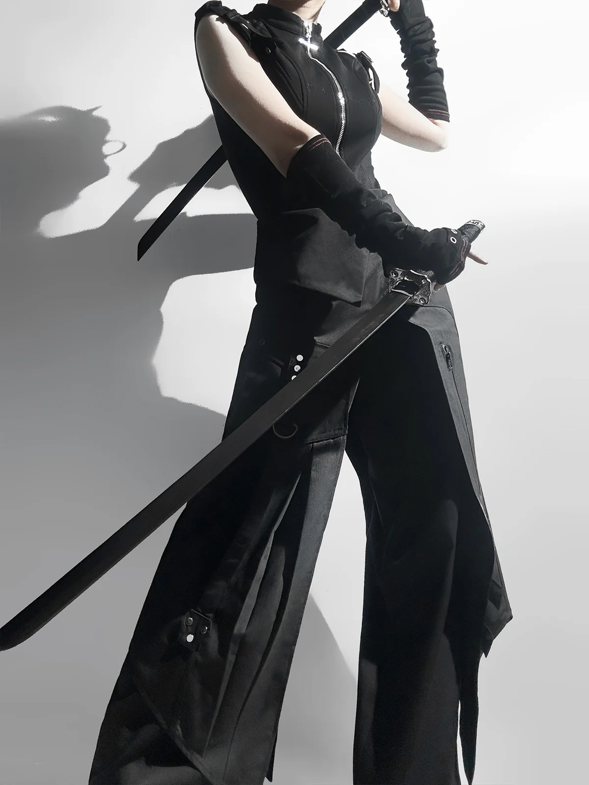 Nightblade - Black Ouji Lolita Apron Pants Suit - Image 6