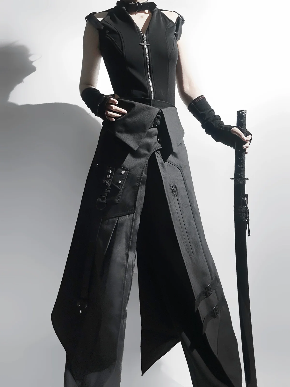 Nightblade - Black Ouji Lolita Apron Pants Suit - Image 8