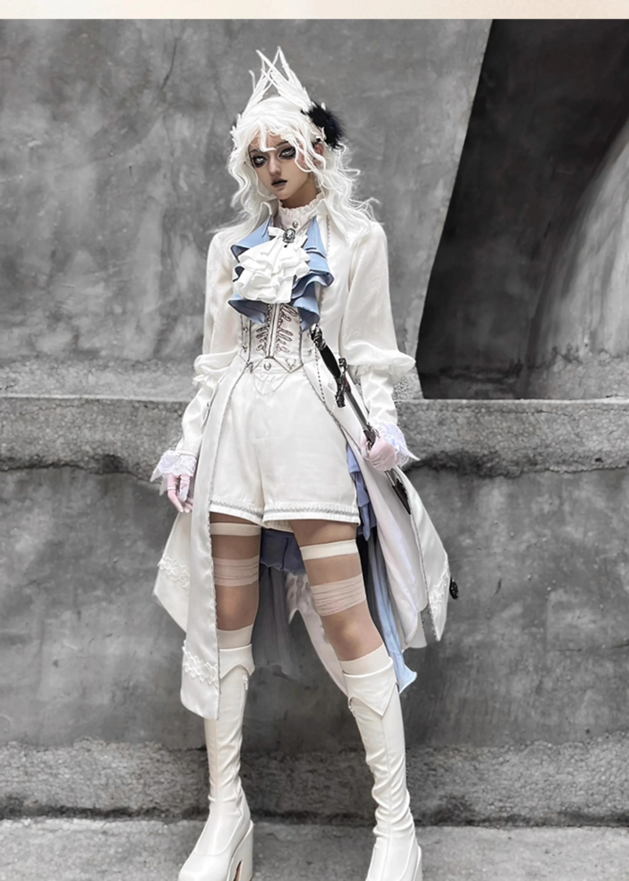 Crumbling Skeleton - Ouji Lolita Fishbone Embroideried Vest & Pants Suits - Image 7