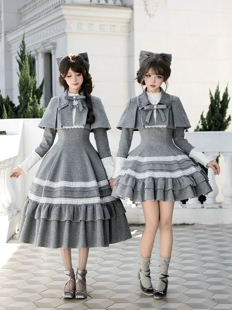 Reminisce - Pile Classic Lolita Dress, Detachable Cape