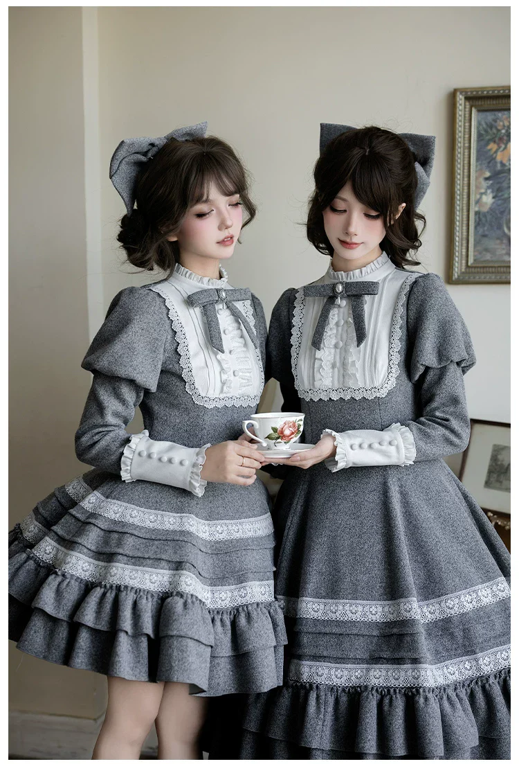 Reminisce - Pile Classic Lolita Dress, Detachable Cape - Image 10