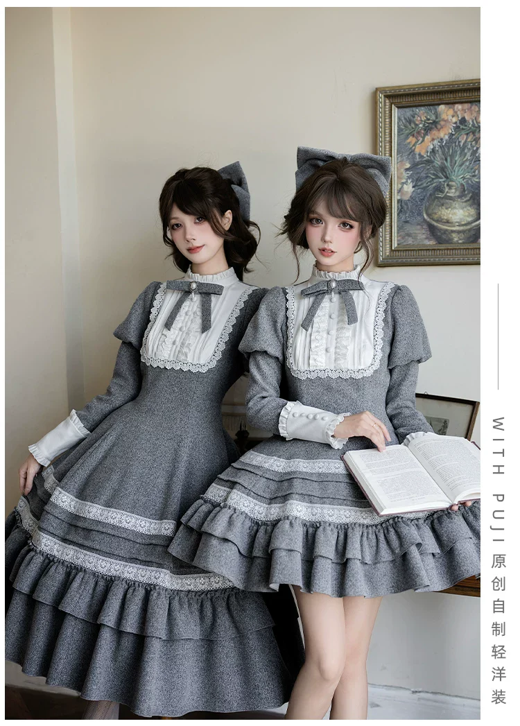 Reminisce - Pile Classic Lolita Dress, Detachable Cape - Image 11