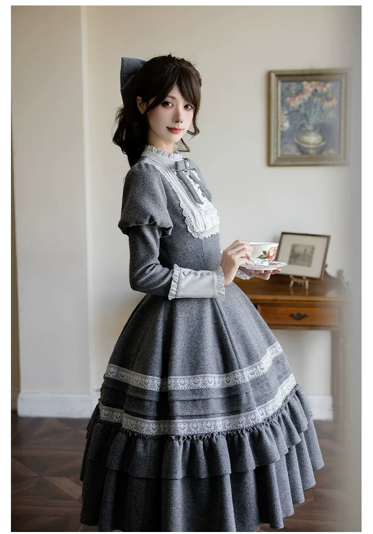 Reminisce - Pile Classic Lolita Dress, Detachable Cape - Image 16