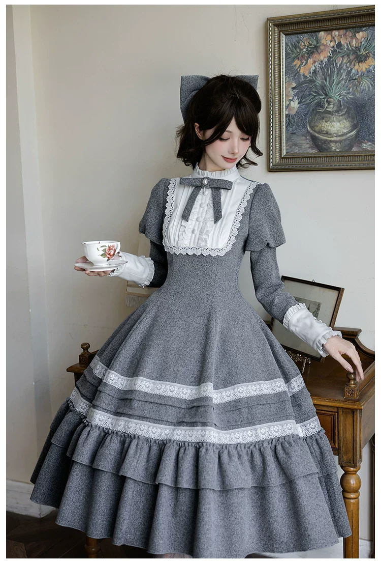 Reminisce - Pile Classic Lolita Dress, Detachable Cape - Image 17