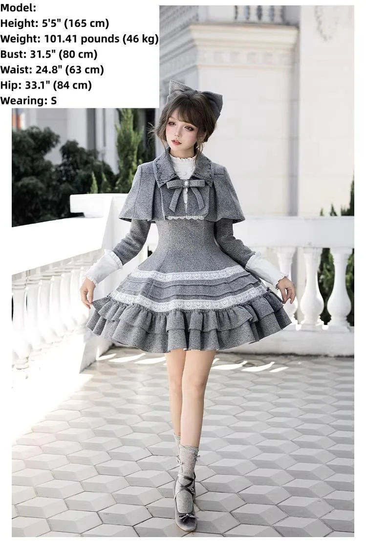 Reminisce - Pile Classic Lolita Dress, Detachable Cape - Image 18
