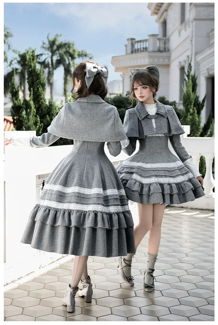 Reminisce - Pile Classic Lolita Dress, Detachable Cape - Image 2