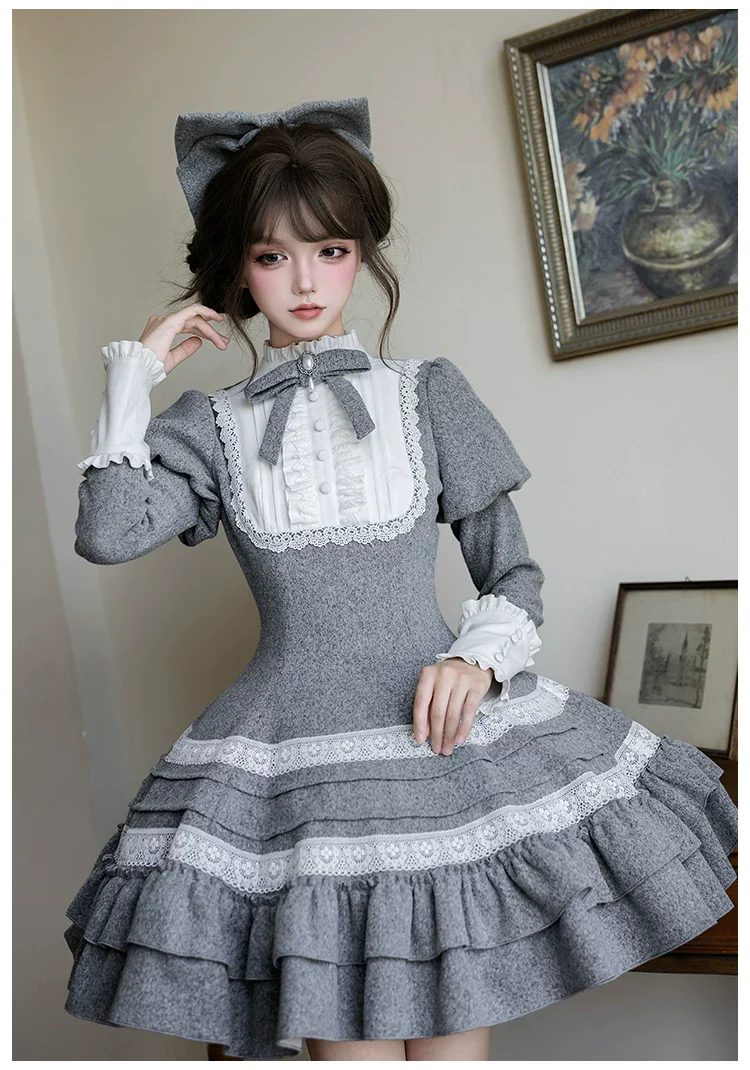 Reminisce - Pile Classic Lolita Dress, Detachable Cape - Image 21