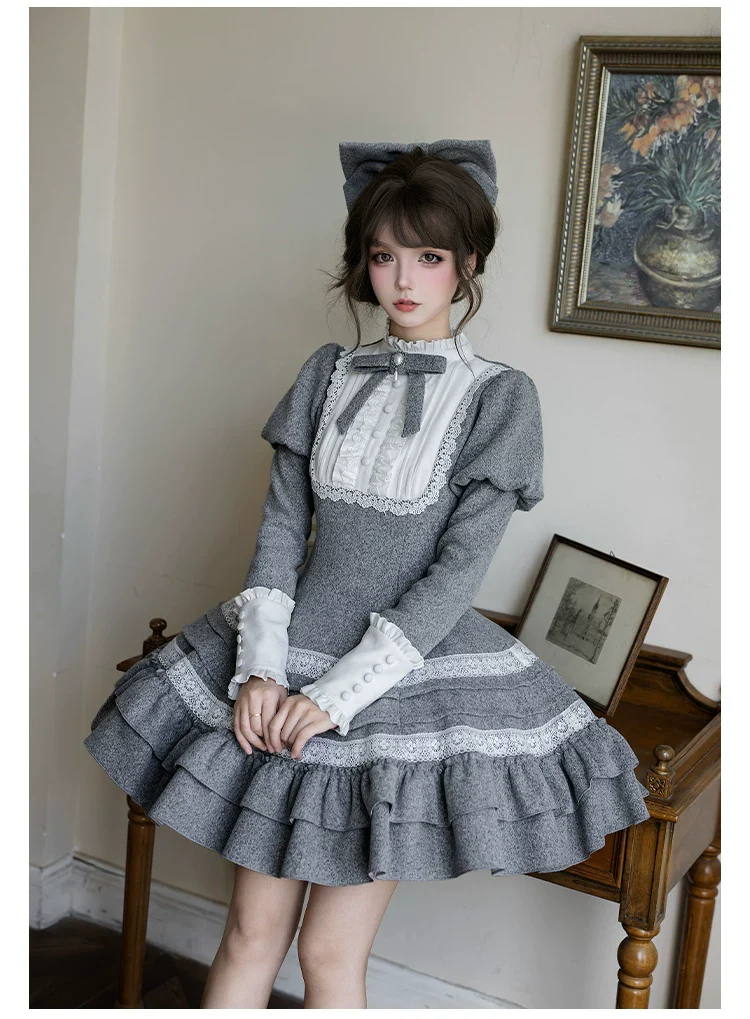 Reminisce - Pile Classic Lolita Dress, Detachable Cape - Image 22