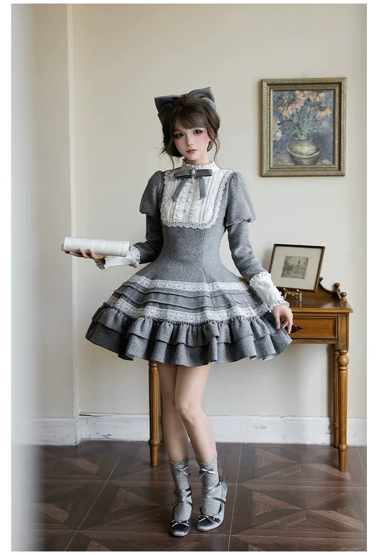 Reminisce - Pile Classic Lolita Dress, Detachable Cape - Image 23