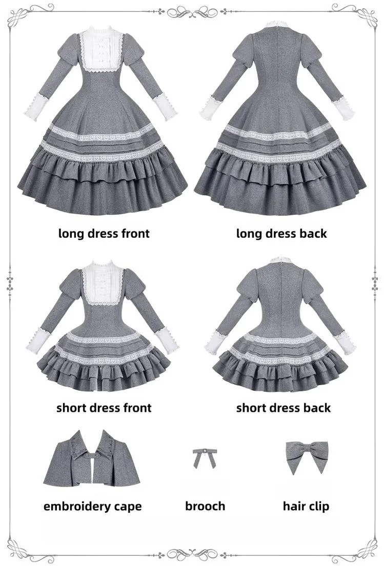 Reminisce - Pile Classic Lolita Dress, Detachable Cape - Image 25