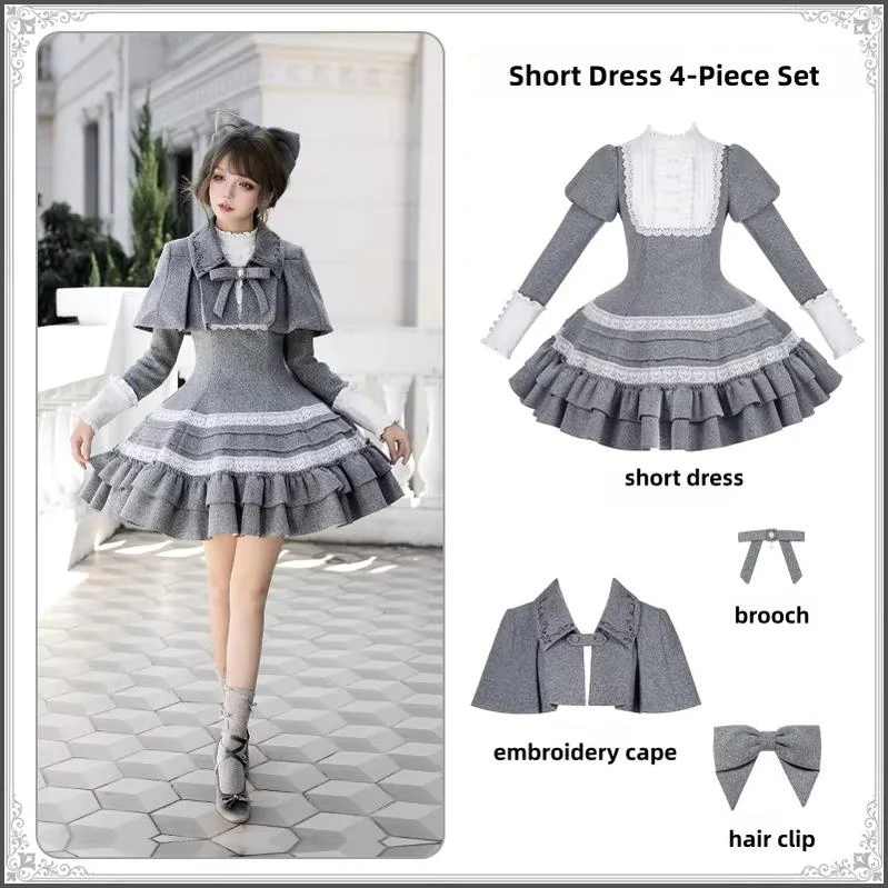 Reminisce - Pile Classic Lolita Dress, Detachable Cape - Image 26