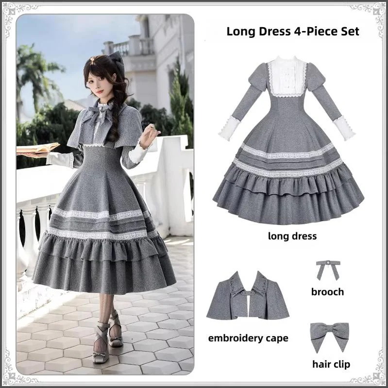 Reminisce - Pile Classic Lolita Dress, Detachable Cape - Image 27