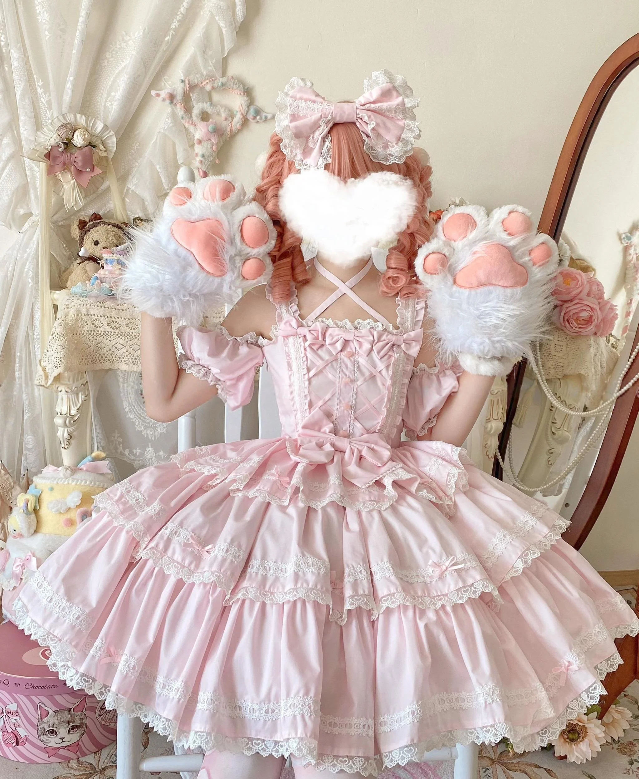 Rose Romance - Pink Sweet Lolita JSK Dress, Tiered Hem - Image 6