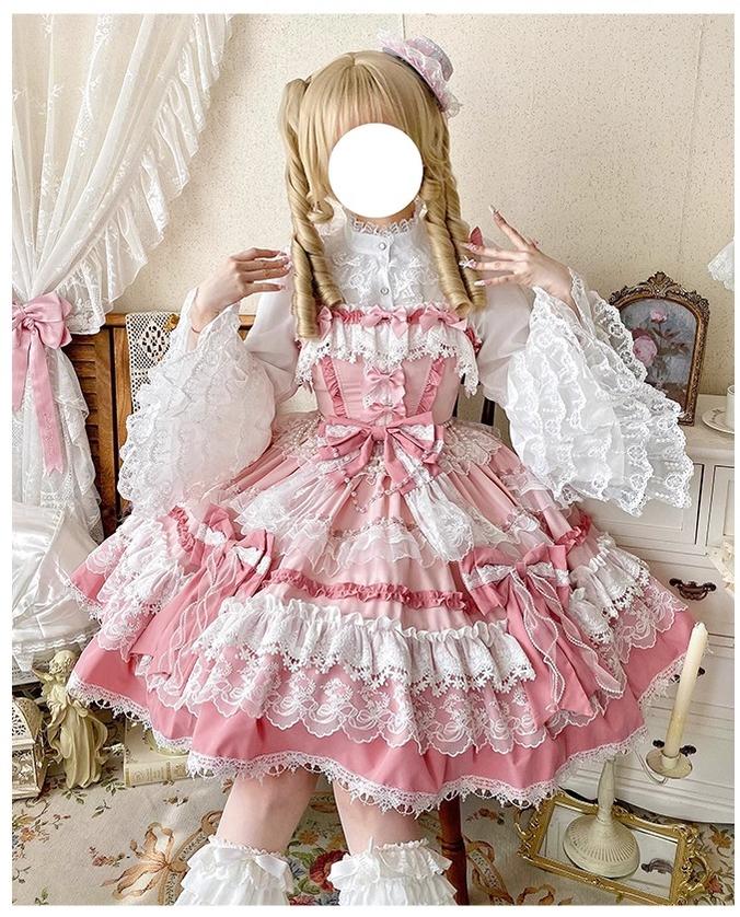 Qianmu - Girl's Secret - Pink Sweet Lolita JSK Dress with Lace and Bow Trailing - Image 4