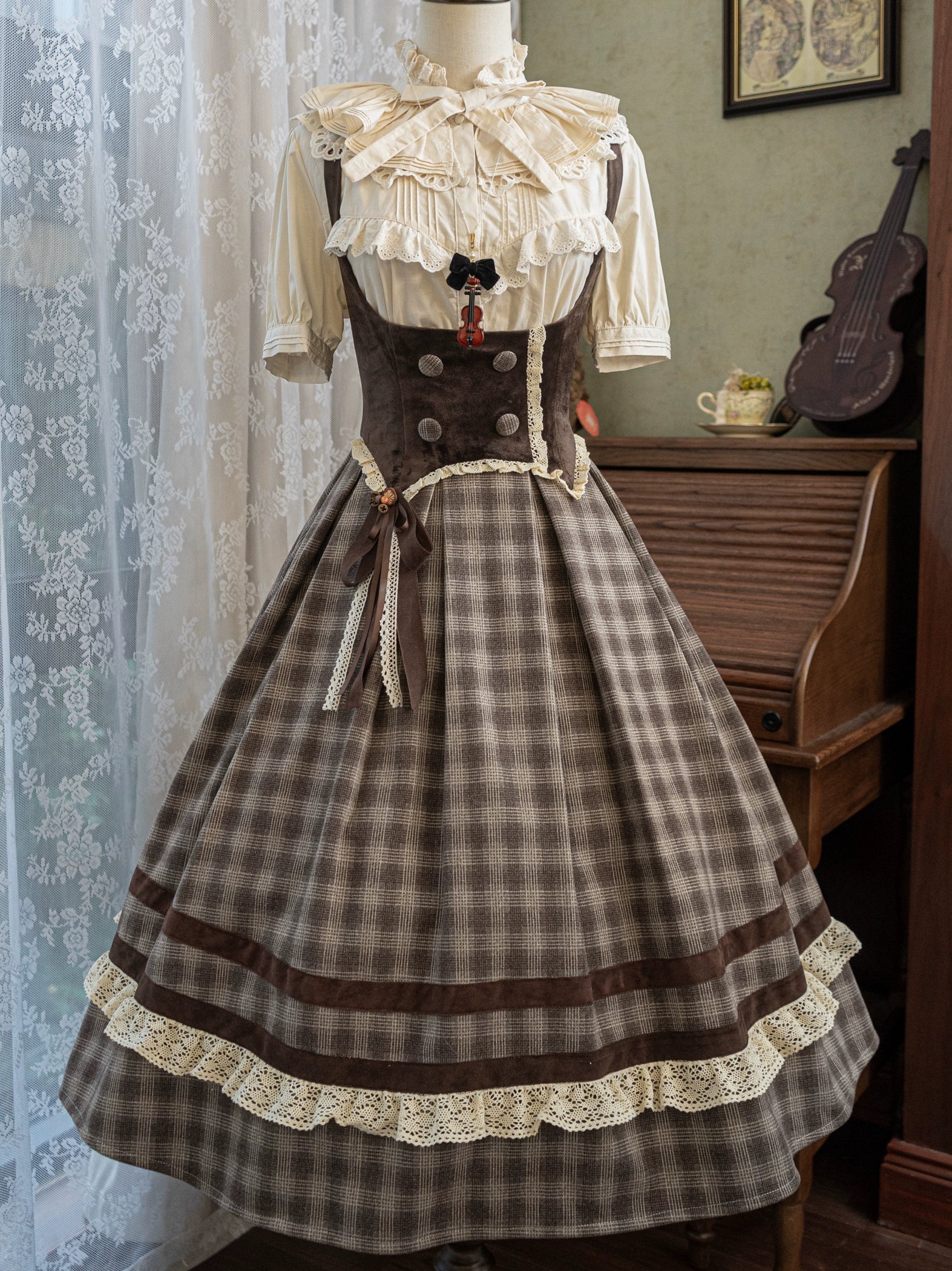 Chestnut Autumn - Plaid Classic Lolita JSK, Bust Supporting - Image 11