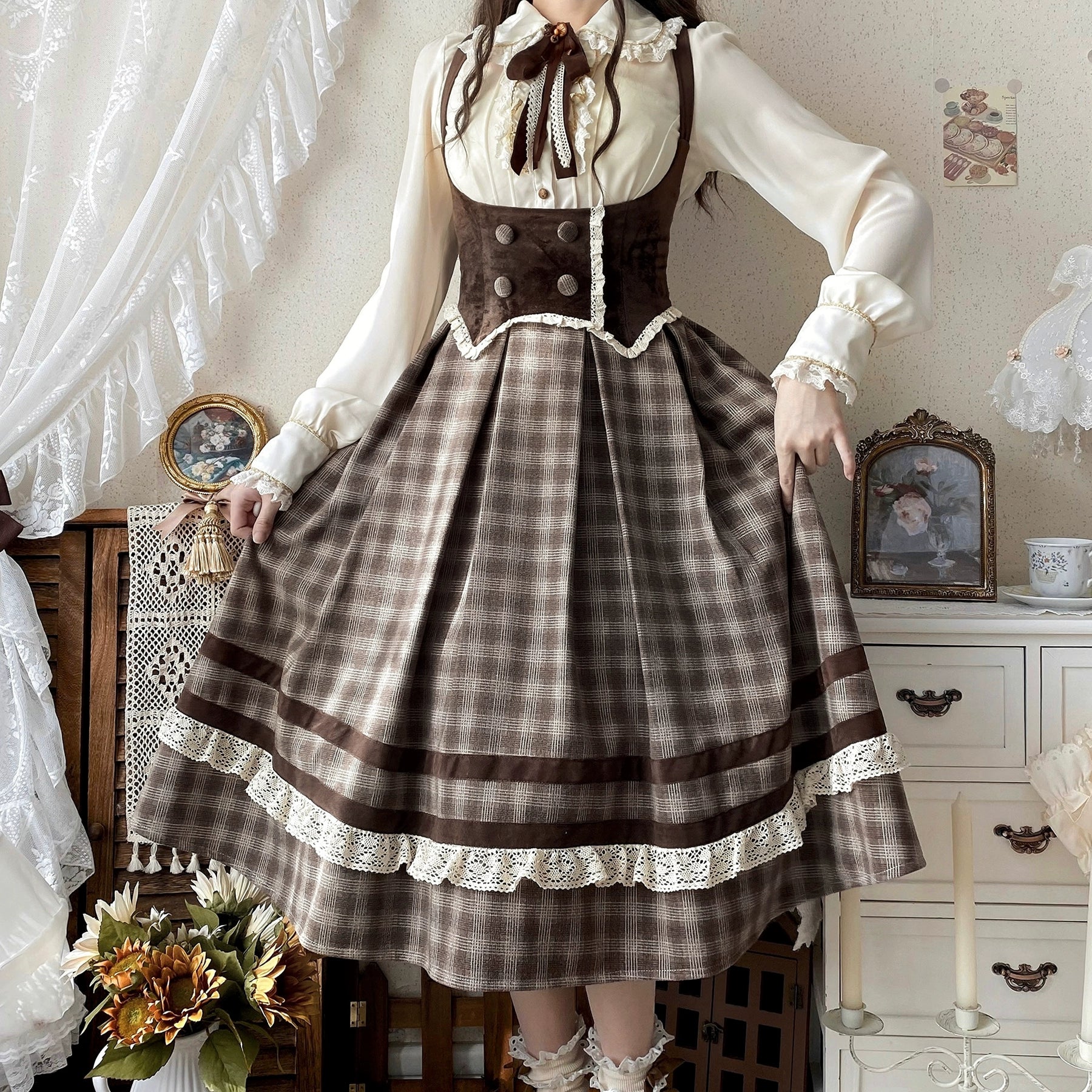 Chestnut Autumn - Plaid Classic Lolita JSK, Bust Supporting - Image 3
