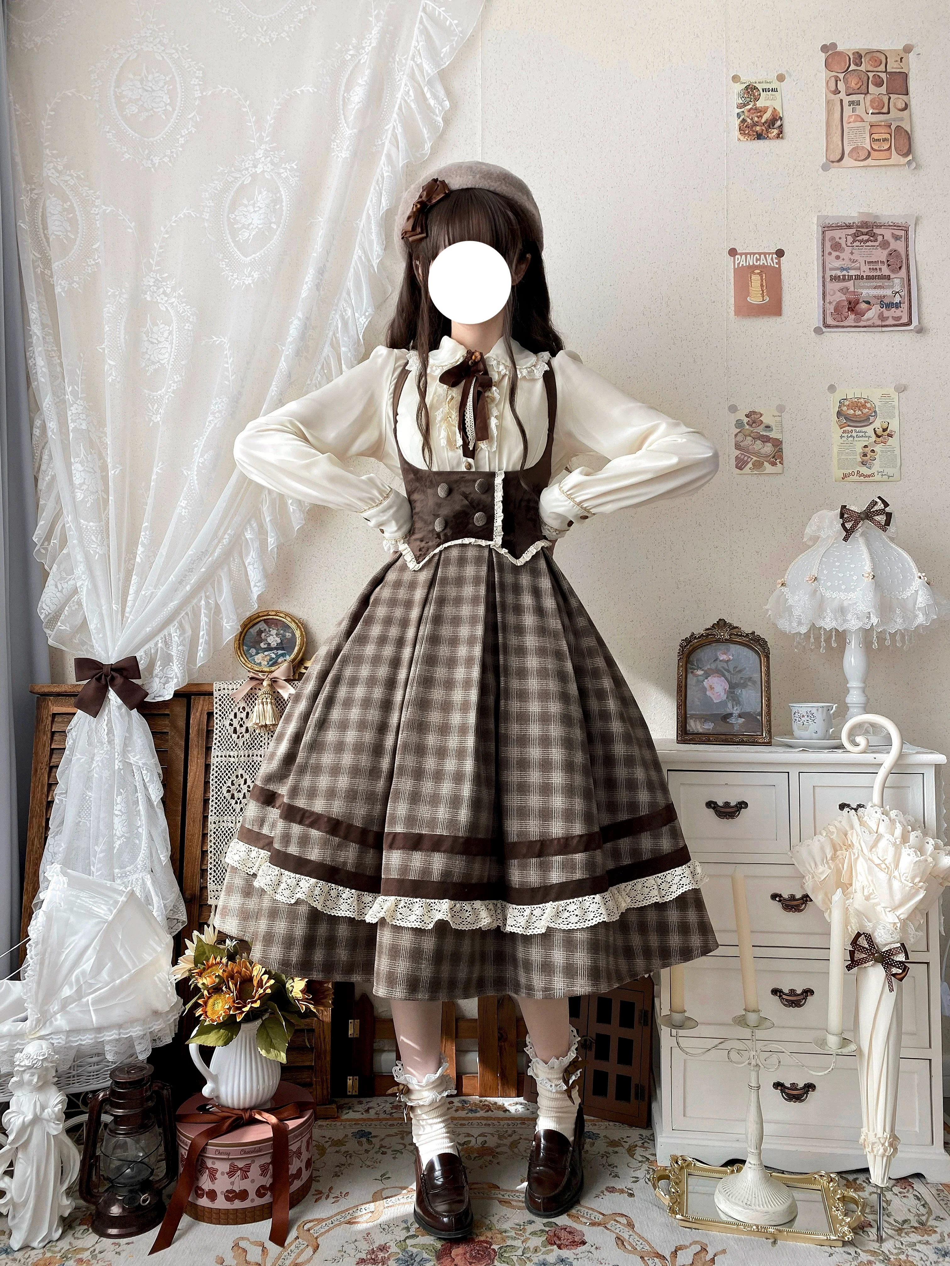 Chestnut Autumn - Plaid Classic Lolita JSK, Bust Supporting - Image 5