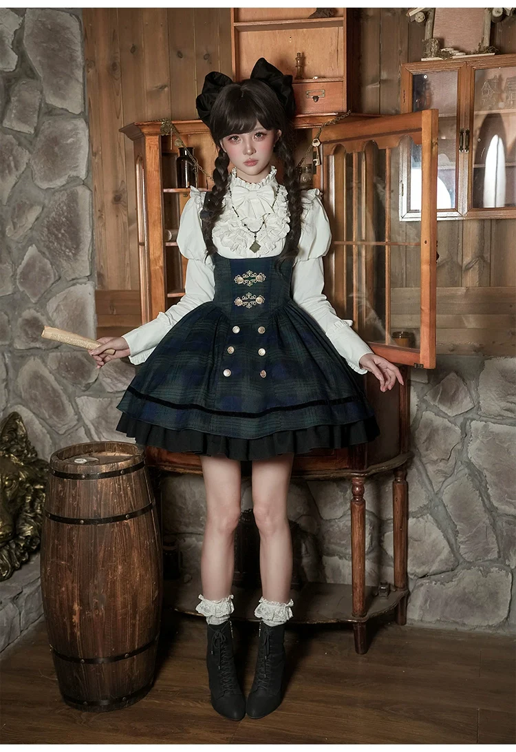 Berlin Souvenir - Plaid Preppy Style Lolita Bust Supporting JSK Outfit - Image 10
