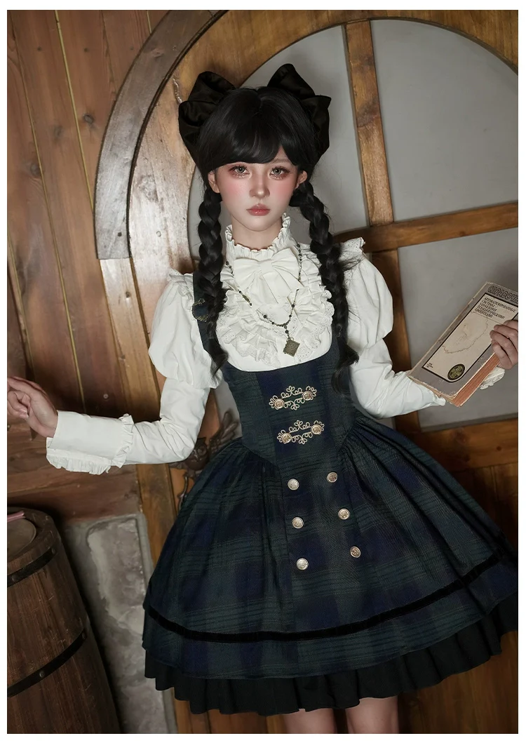 Berlin Souvenir - Plaid Preppy Style Lolita Bust Supporting JSK Outfit - Image 11