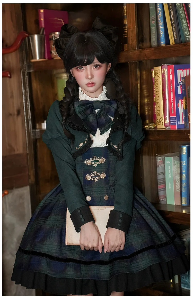 Berlin Souvenir - Plaid Preppy Style Lolita Bust Supporting JSK Outfit - Image 12