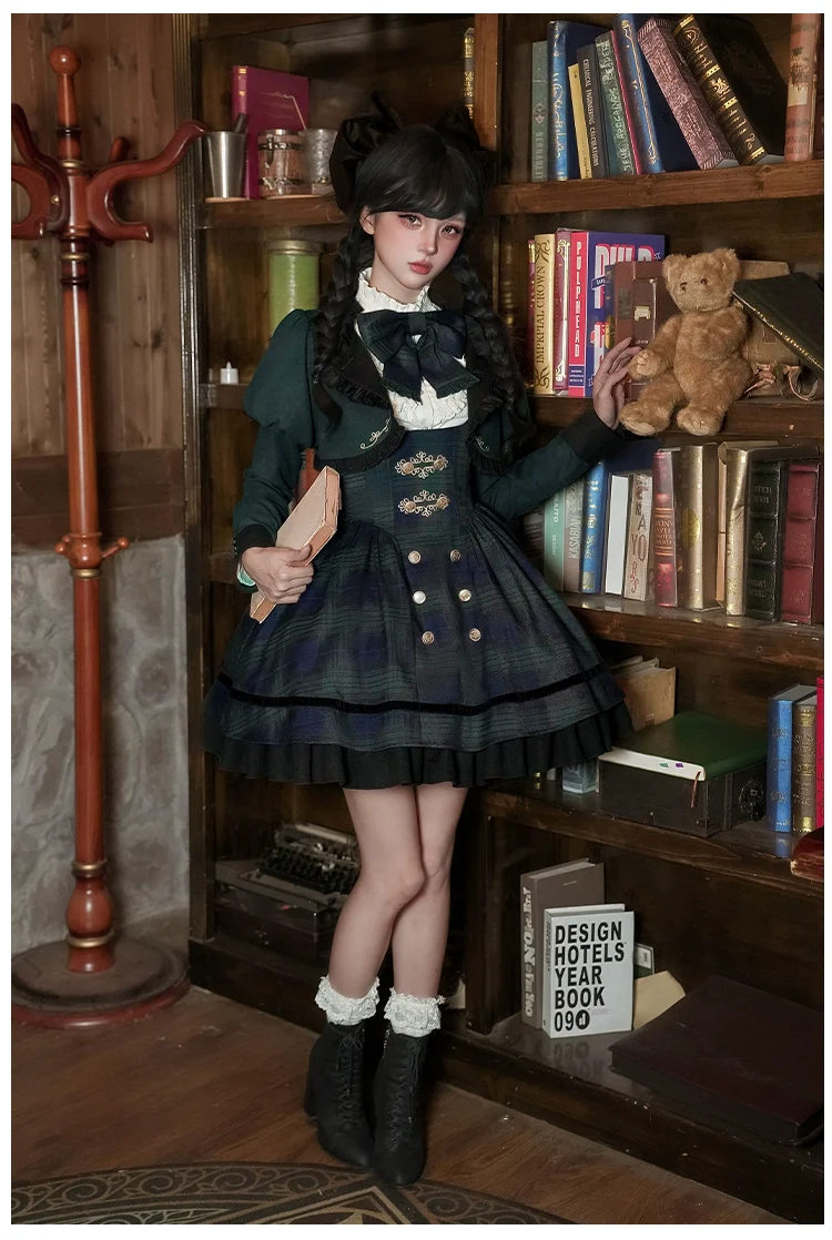 Berlin Souvenir - Plaid Preppy Style Lolita Bust Supporting JSK Outfit - Image 13